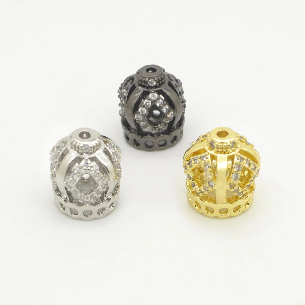 

LJRIVER Jewelry Making Accessories DIY Necklace Bracelet Crown Tassel Bead Cap High Quality Copper Zircon Beads 2PCS Wholesale