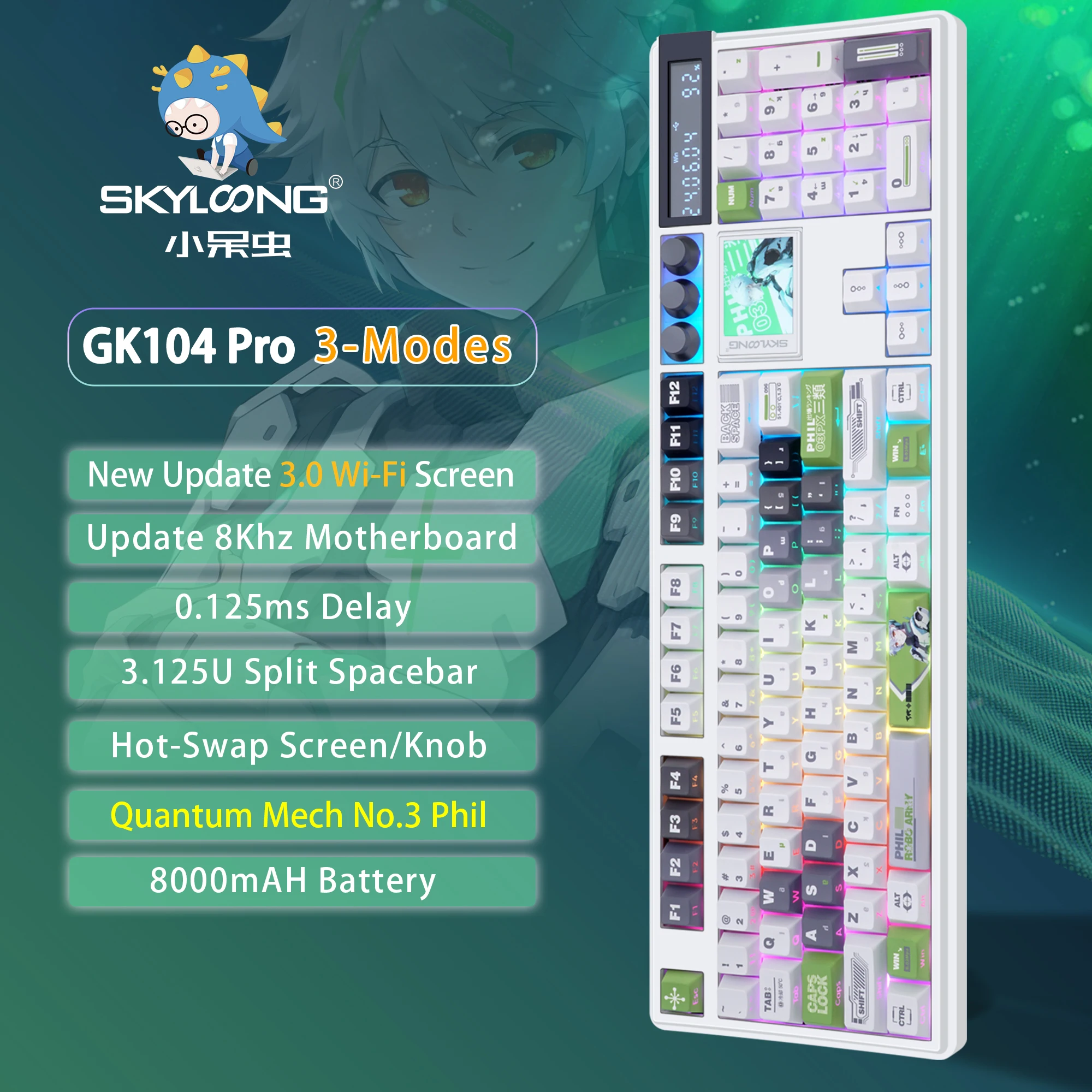 SKYLOONG GK104 Pro Mechanical Gamer Keyboard Full-Size Wireless Keyboard RGB Backlit Hot-Swappable Macro Konb Keyboard for PC image 3
