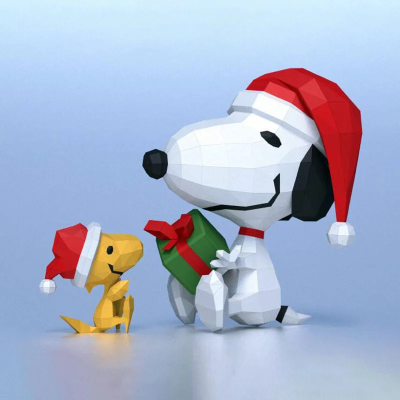 DIY 3D Paper Model Cartoon Christmas Snoopy Sculpture Kawaii Large Paper Model  Snoopy Statue Doll Xmas Gifts Christmas Decor