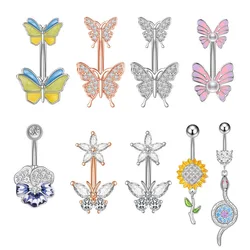 1PCS Butterfly Belly Button Rings Sunflower Navel Piercing Ring Navel Button Piercing Body Belly Piercing Jewelry 316L steel