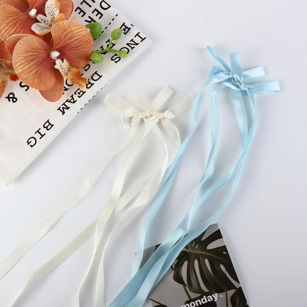 Elegant Cloth Long Ribbon Hair Clip Lolita Hair Tie Bowknot Hair Tie Hair Clip Bang Clip Y2k Hair Tie Female