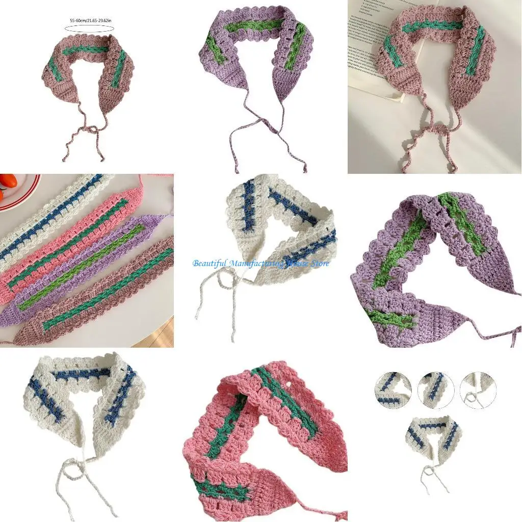 

E56A Girl Headbands Contrast Color Hair Bandanas Knitted Hairband Colorful Headwear