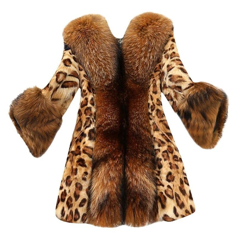Fall/Winter 2025 Fur Coat Women's Long Leopard-like Raccoon Fur Collar Artificial Wool Warm Coat Fur