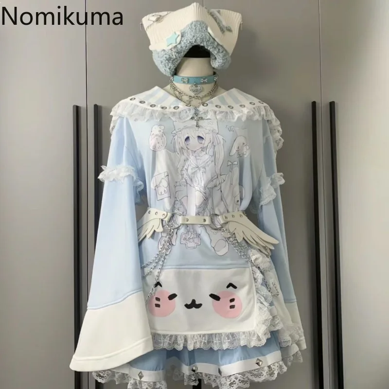 اليابانية تي شيرت ملابس حريمي Y2k بلايز بحار طوق كم طويل فضفاض الكرتون تيز موضة Camisetas أنيمي طباعة لطيف التي شيرت