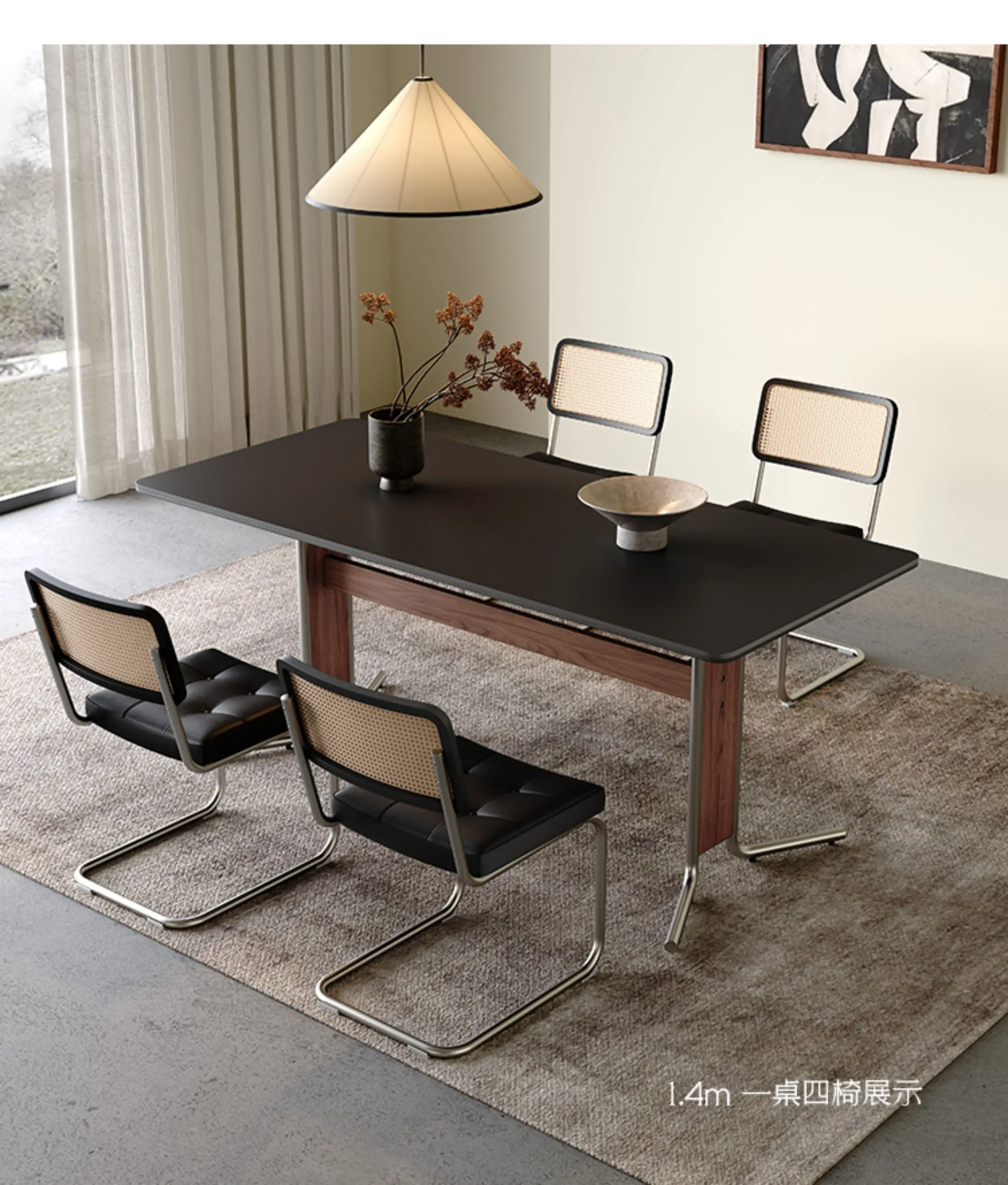 LM1 retro rock slab dining table black household simple full support medium antique solid wood stainless steel foot dining table