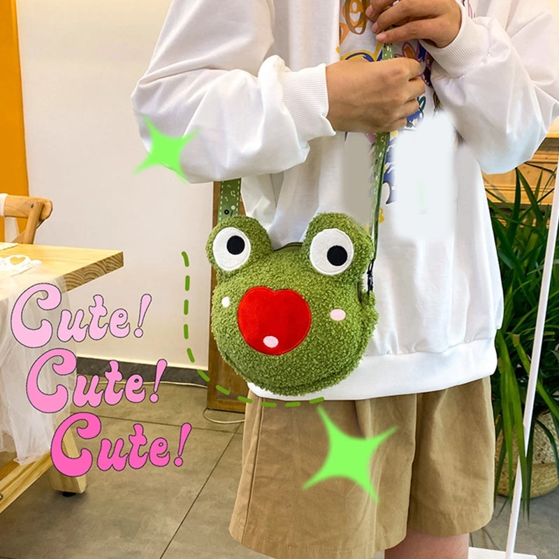 Lovely Plush for Doll Crossbody Bag Shoulder Bag Cartoon Ugly Cute for Frog Messenger Bag Handbag for Christmas Thanksgi