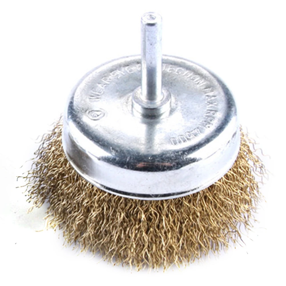 

6X75Mm Steel Wire Brush Crimped Bristles Drill Cup Heavy Duty Rust Scale Paint Removal Deburring Grinding Engine Parts Tool
