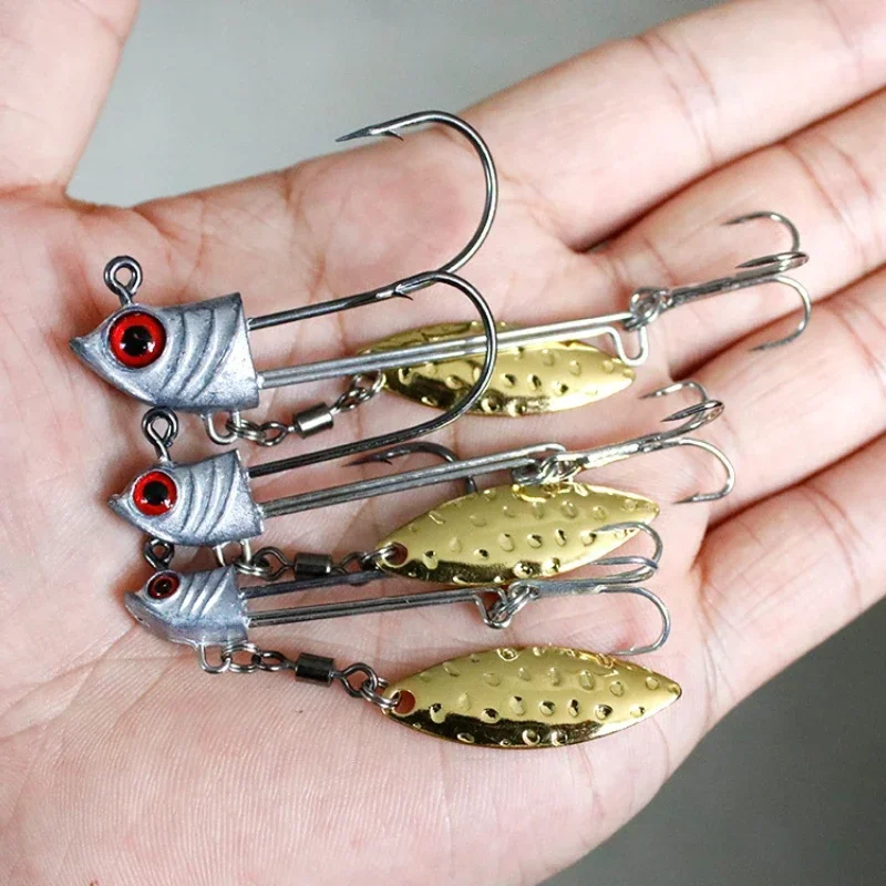 1Pcs Jig Head Hook with Spinner Blades 7g 10g 17g Fish Lead Head Artificial Bait Lead Jig Hook for Soft Lure Fishing Tackle