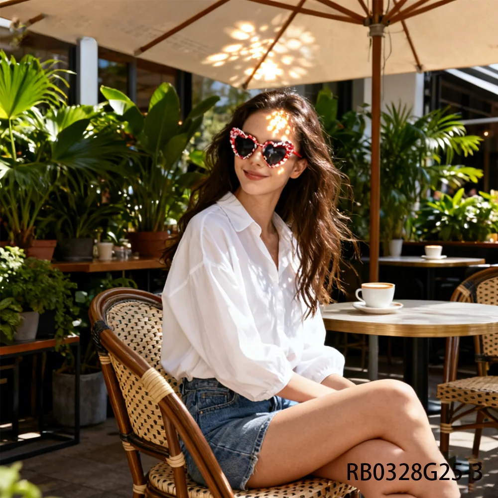 PESENAR These heart shaped sunglasses adorned with red and white hearts are stylish and perfect for a Valentine s Day look