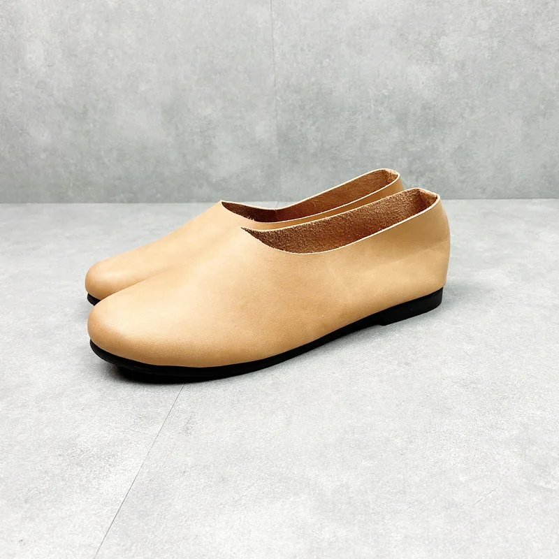 Ballerine da donna in vera pelle naturale suola morbida scarpe Oxford Slip On punta tonda scarpe da donna comode retrò 2023