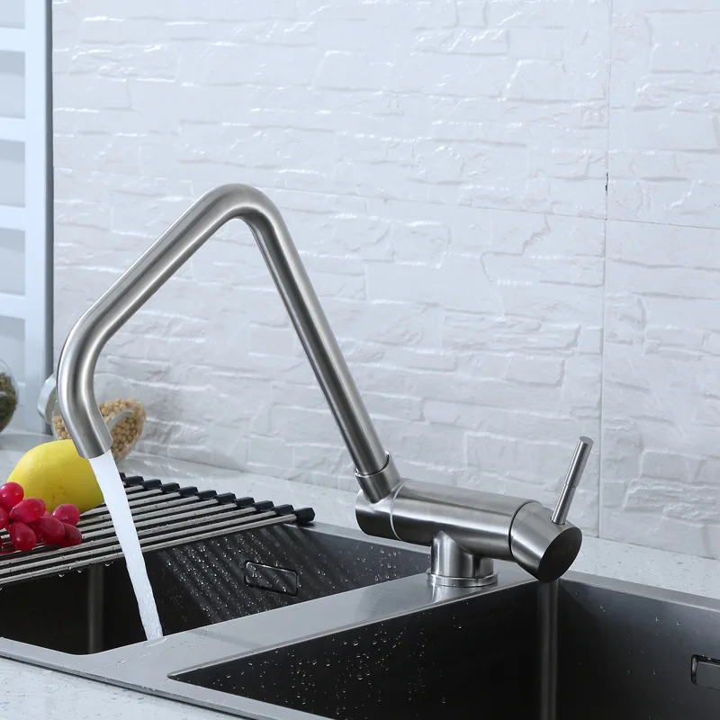 Front Window Folding Kitchen Faucet 360 Degree Rotate Stainless Steel Sink Tap Inner Window Wash Basin Hot Cold Mixer Water Tap