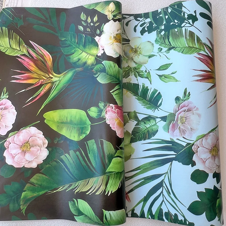 Tropical Rainforest Green Plants Flower Self Adhesive Wallpaper Restaurant Living Room Home Decoration TV Background Wallpaper