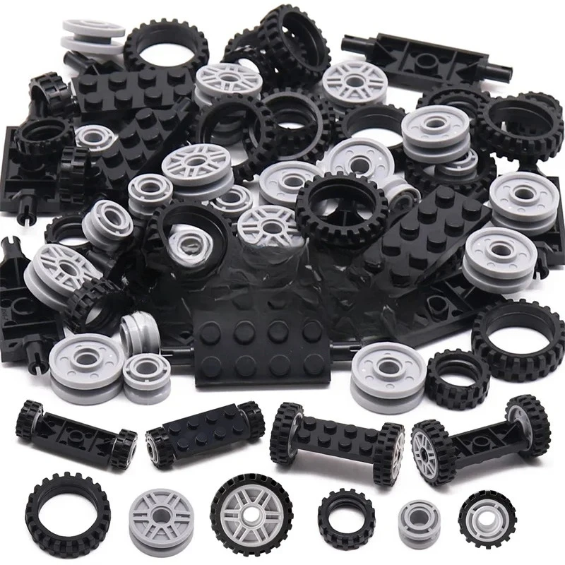 70 pièces de blocs de construction, roues, pneus, briques MOC, pièces de véhicule, accessoires, 40687 42610 92402 61254 56902 compatibles