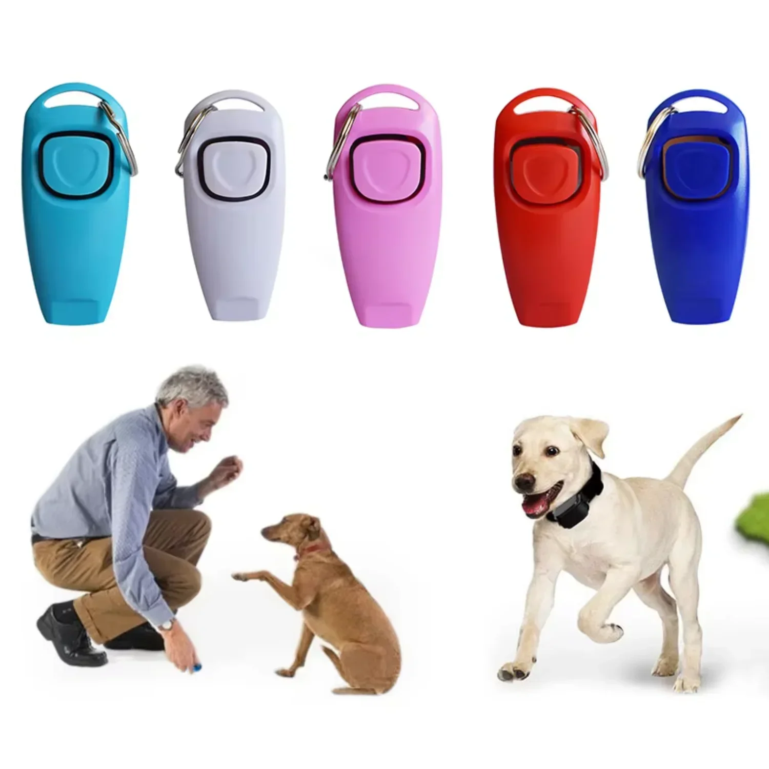 

1PCS Dog Training Whistle Pet Clicker Answer Card Pet Dog Trainer Assistive Guide With Key Ring Dog Aid Guide 2 In 1 Pet