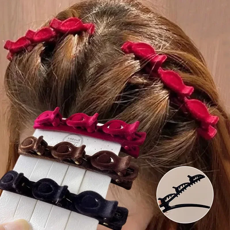 Solid Color Braided Hair Clips Korean Style Hair Clip Shredded Bangs Clip Forehead Flocking Barrettes Hair Accessories