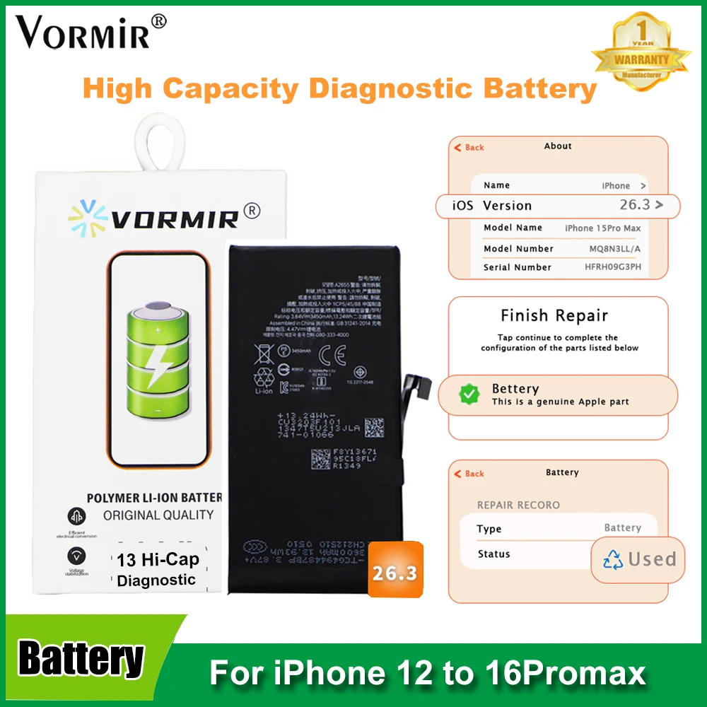 2pcs Vormir Diagnostic Battery Shows Genuine Parts for iPhon