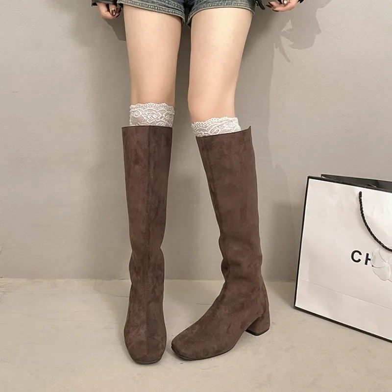 Fall/Winter Women's Round-Toe Thick-Soled Elastic Boots - Back Zipper Velvet Finish - Comfortable and Warm - Heel is Oversized