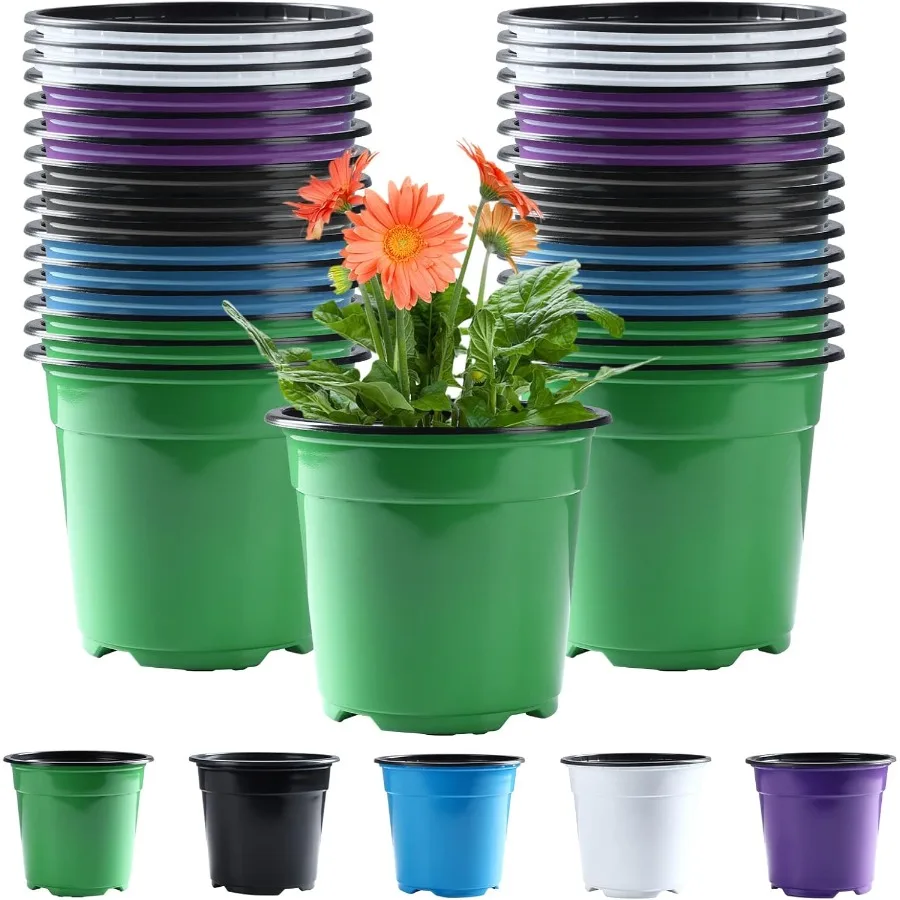

30Pack Nursery Plastic Pots for Plants 6 Inch Seedling Pots With Drainage Holes Multicolor Flower Pots for Seed Starting Cuttin