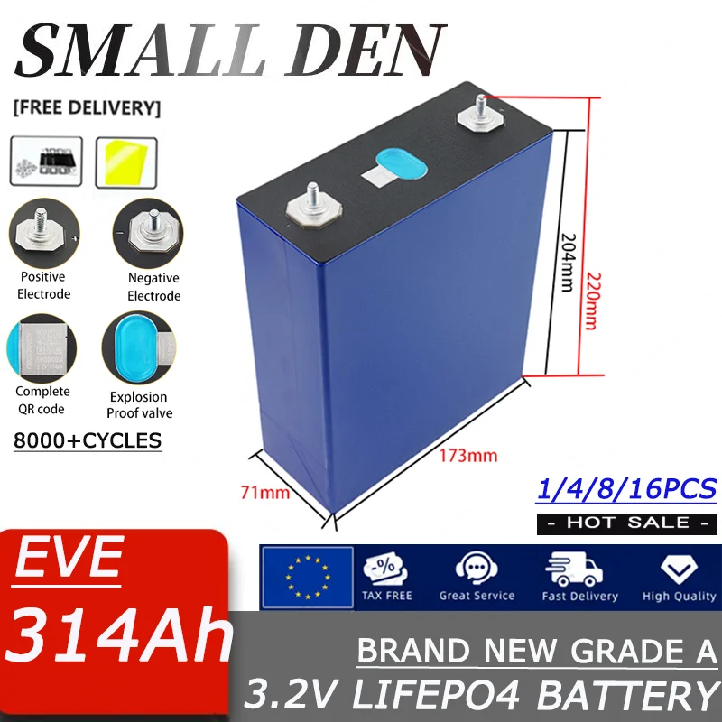 

EVE New 314Ah LiFePO4 Battery 3.2V Grade A Cells Prismatic Rechargeable Cells 8000 Cycle 12V 24V 48V For Solar Energy Storage