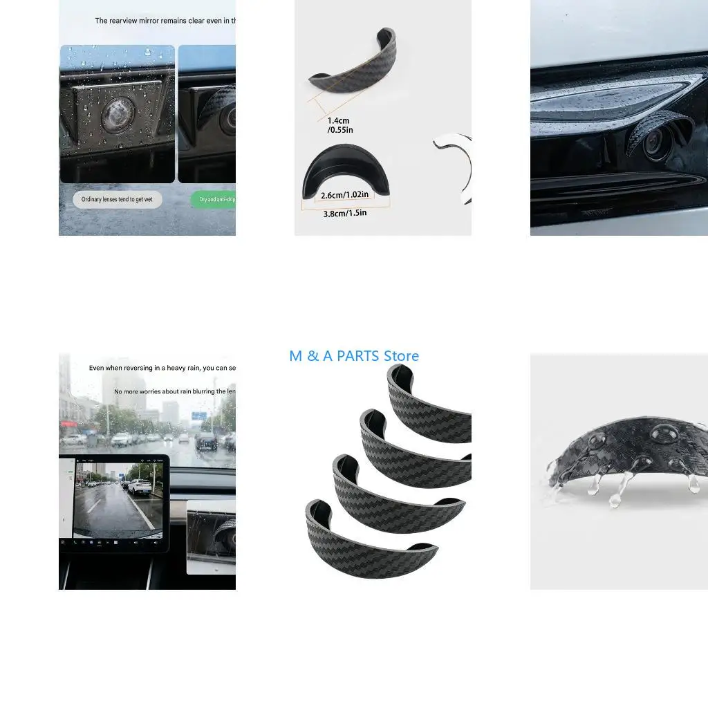 U1JF 2/4pcs Vehicle Camera Rain Cover, Black Curved PVC Cover with Adhesive Mount Simple Installation for Wet Parking, Everyday