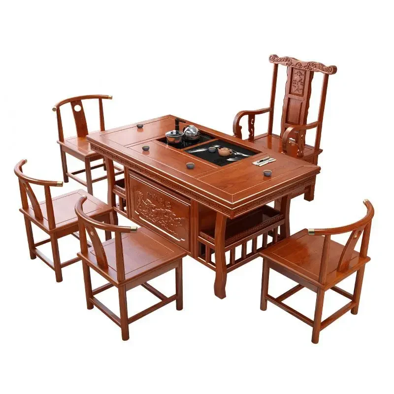 

tea table and chair combination, solid wood, home balcony to drink tea, office tea set integrated