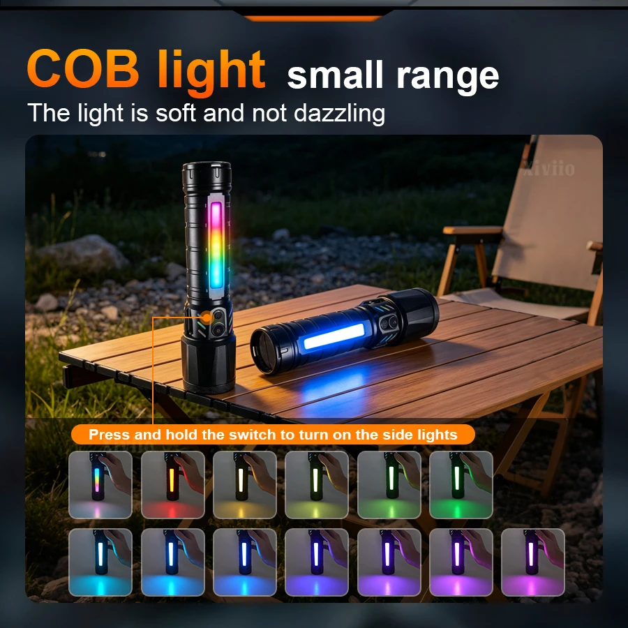 Xiviio New Strong Light  Flashlight Outdoor Portable USB Side Super Light Zoom Flashlight Long Range Shooting Multifunctional