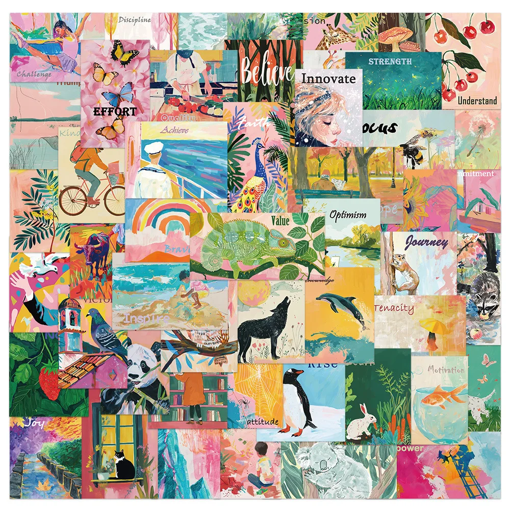 10/50PCS New Watercolor Painting Cartoon Stickers Inspirational Style Graffiti Decoration DIY Toys Laptop Guitar Car Bike Decals