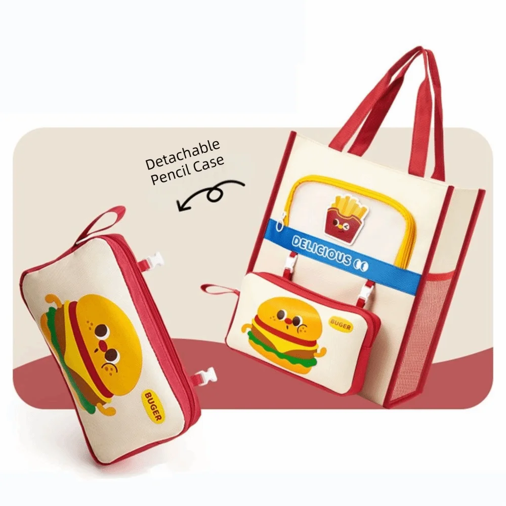 Cartoon Tote School Bag Kawaii Detachable Pencil Bag Multi-layer File Organizer with Handle Cute Dog Book Storage Bag