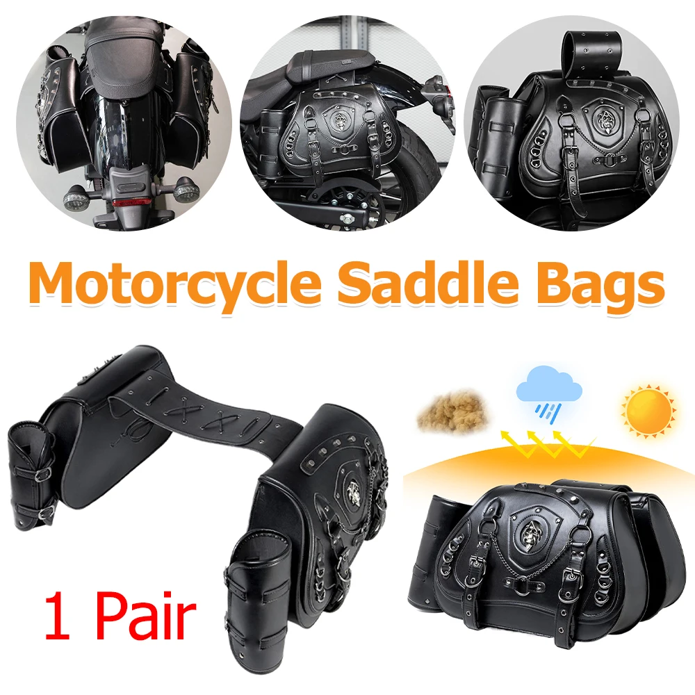 

1 пара мотоциклетных седельных сумок с подстаканником в стиле панк, локомотивная сумка, водонепроницаемая боковая сумка для мотоцикла в стиле ретро для нескольких моделей