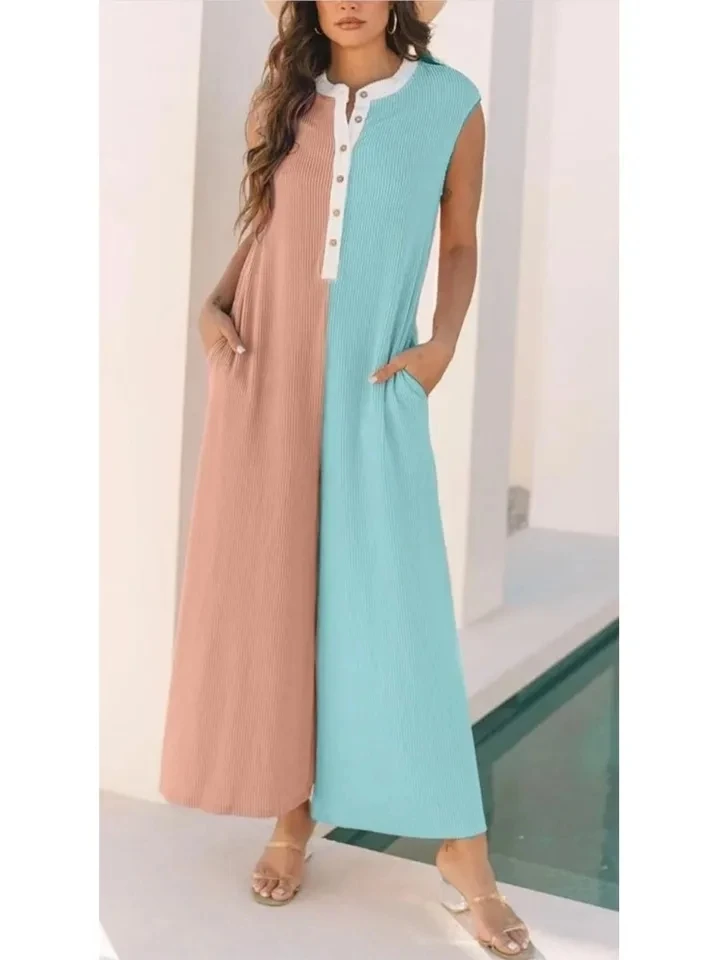 Fashion Color-blocked Sleeveless Women's Jumpsuit 2025 Summer New Lazy Wide-leg Jumpsuit Casual Loose And Sporty Female Jumpsuit