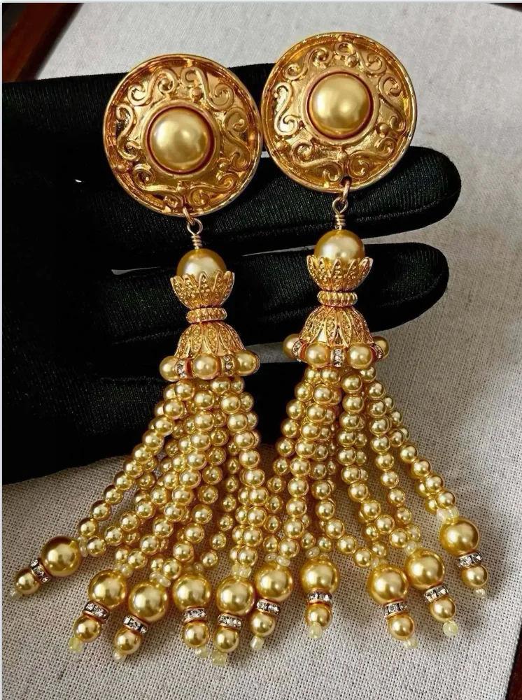 

Европейские винтажные серьги с кисточками и золотыми бусинами из латуни с покрытием 18-каратным золотом, женские, в богемном стиле, высококачественные, модные украшения