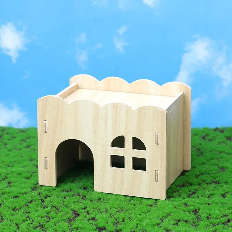 Wooden Hamster Nest Toys Hamster Squirrel Solid Wood Hamster Cage Supplies Wooden Running Wheel Villa Ornament Landscape Toys