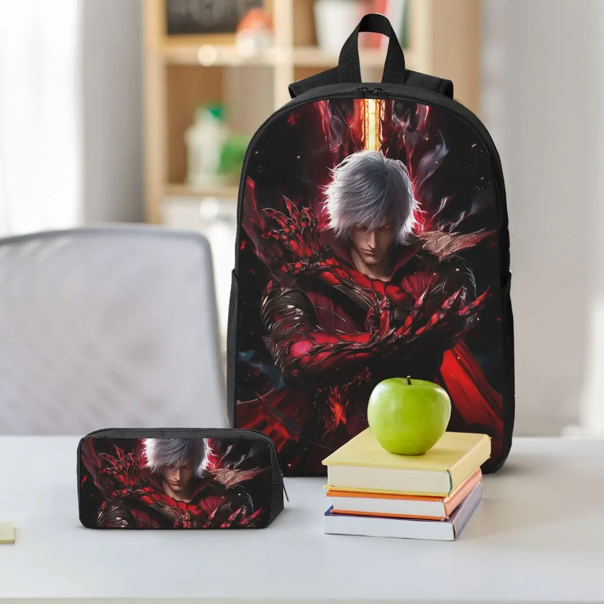 Devil May Cry Game Backpack Student BookBag School Bag Shoulder Bags 3ps Insulated Lunch Bag Pencil Case