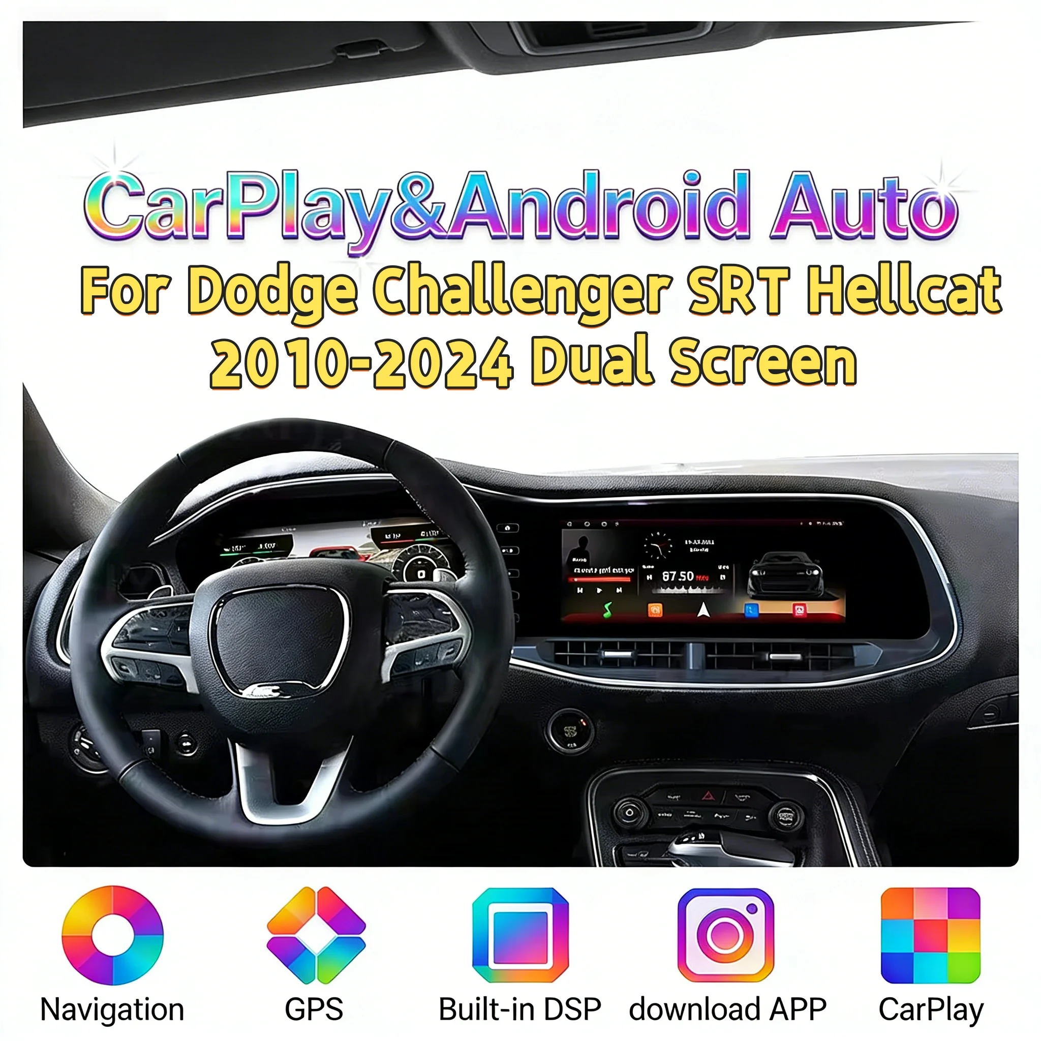 Dual Screen Digital Odometer Cluster For Dodge Challenger SRT Hellcat 2010-2024 Android Carplay Radio GPS Navigation Multimedia
