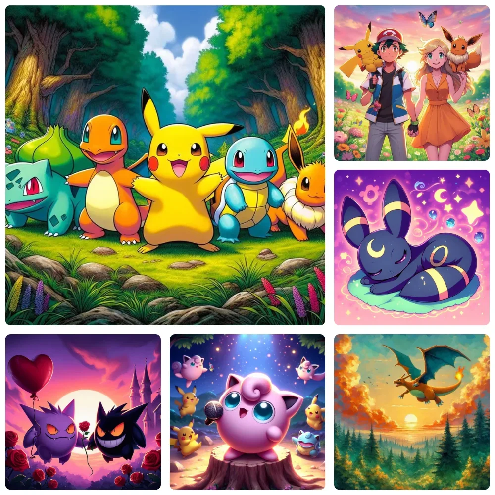 Kits de pintura de diamantes de Pokémon de dibujos animados japoneses, mosaico cuadrado y redondo completo, arte hecho a mano, d