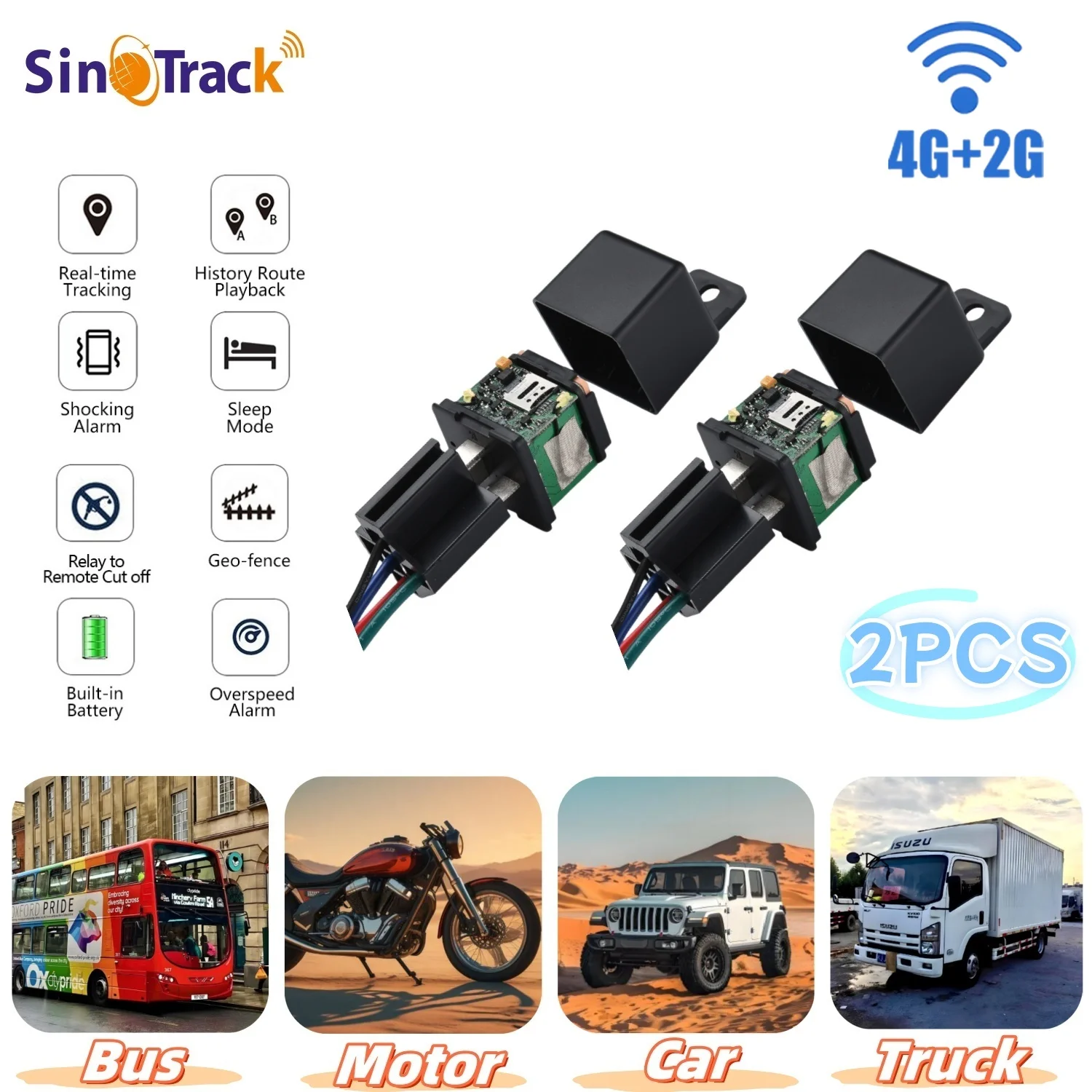 

SinoTrack 4G ST-907L 2PCS Car GPS Tracker Tracking Relay Device Remote Control Cut off oil System Car Anti-Theft with Free APP