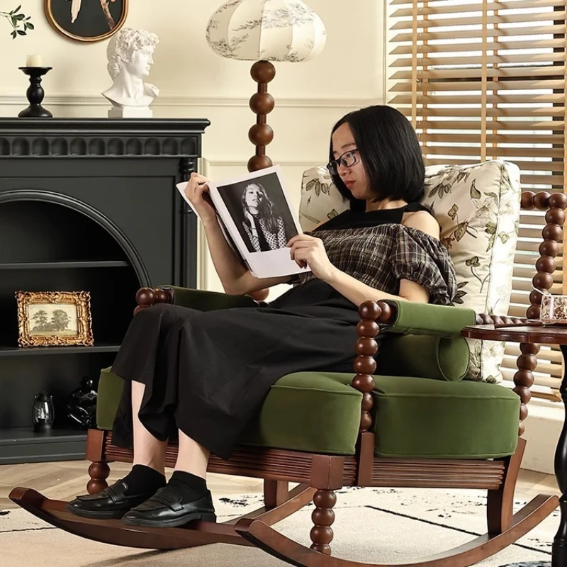 French rocking chair houshold American retro reclining and sleeping pearl chair solid wood single sofa rocking chair