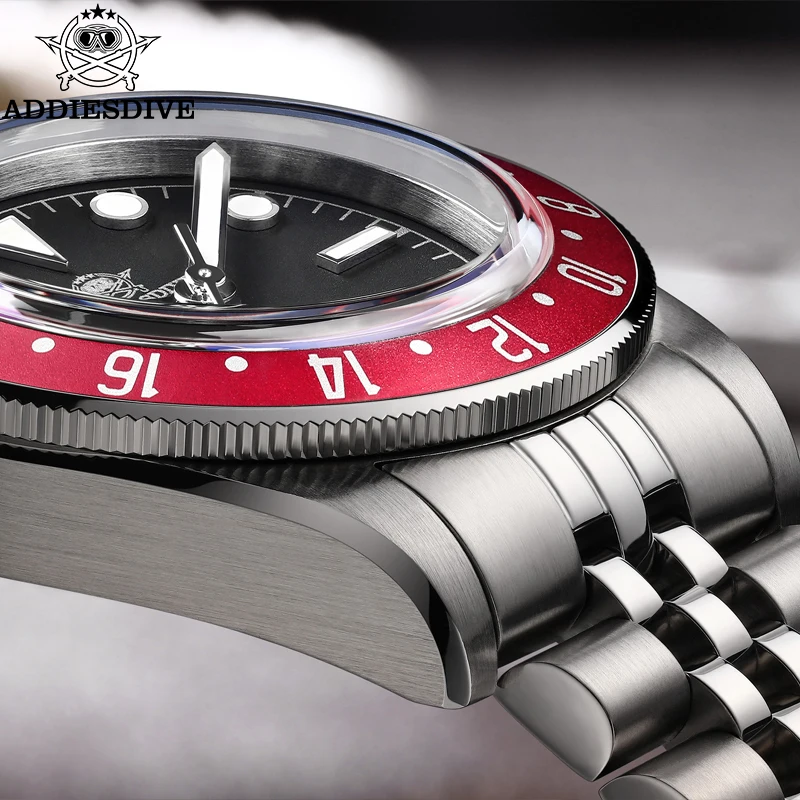 ADDIESDIVE Luxury Men's Diver Watch GMT 515-24H Bubble Mirror Glass Stainless Steel Luminous Quartz Watches AD2044 Reloj Hombre