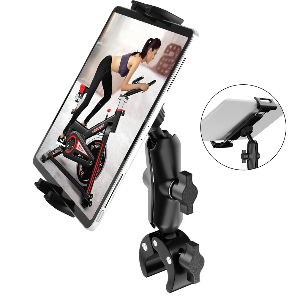 Tablet Holder Bike Handlebar Mount Clamp for Treadmill Motorcycle Bicycle Spin Bike Stroller for iPad Pro 12.9, Air, Mini, 4-13