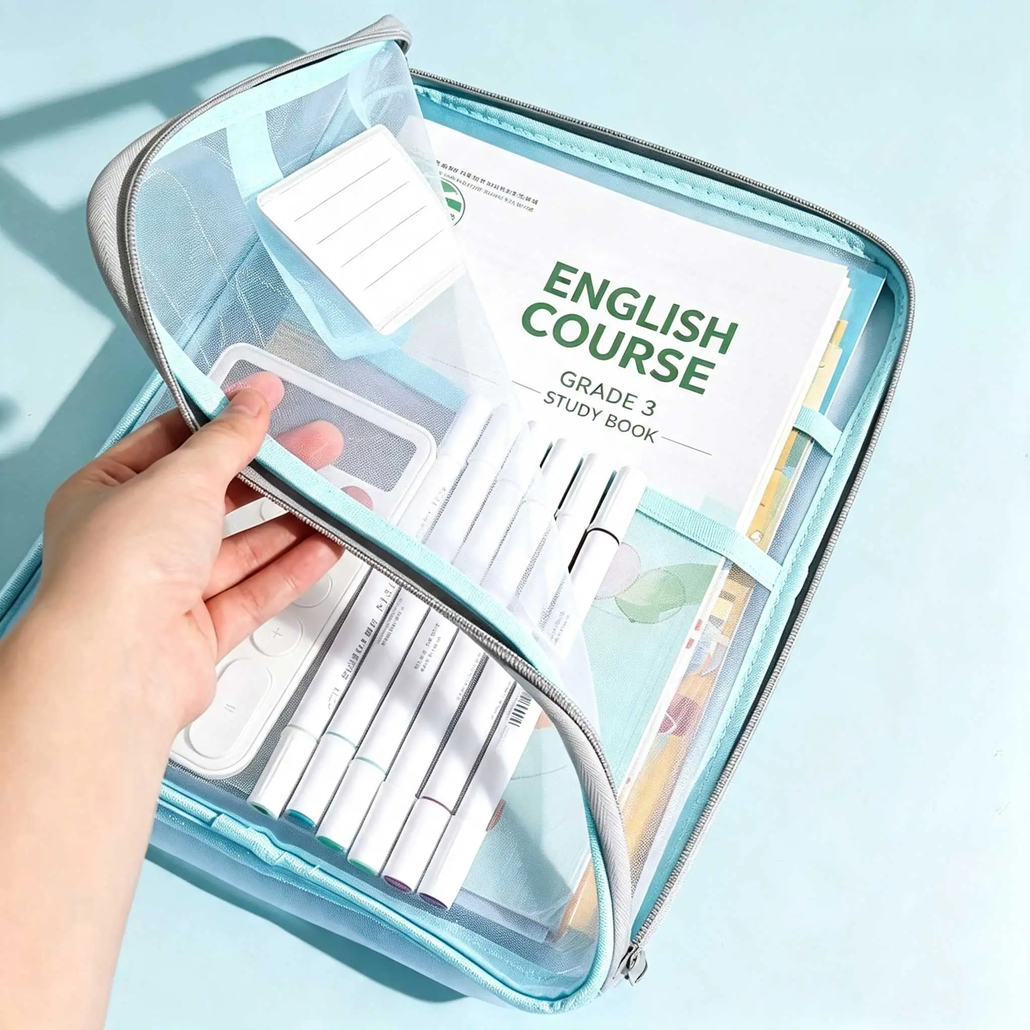 Portable A4 Mesh Document Bag With Handle Zipper File Folder Student School Subject Organizer Office Paper Storage Pouch GYH