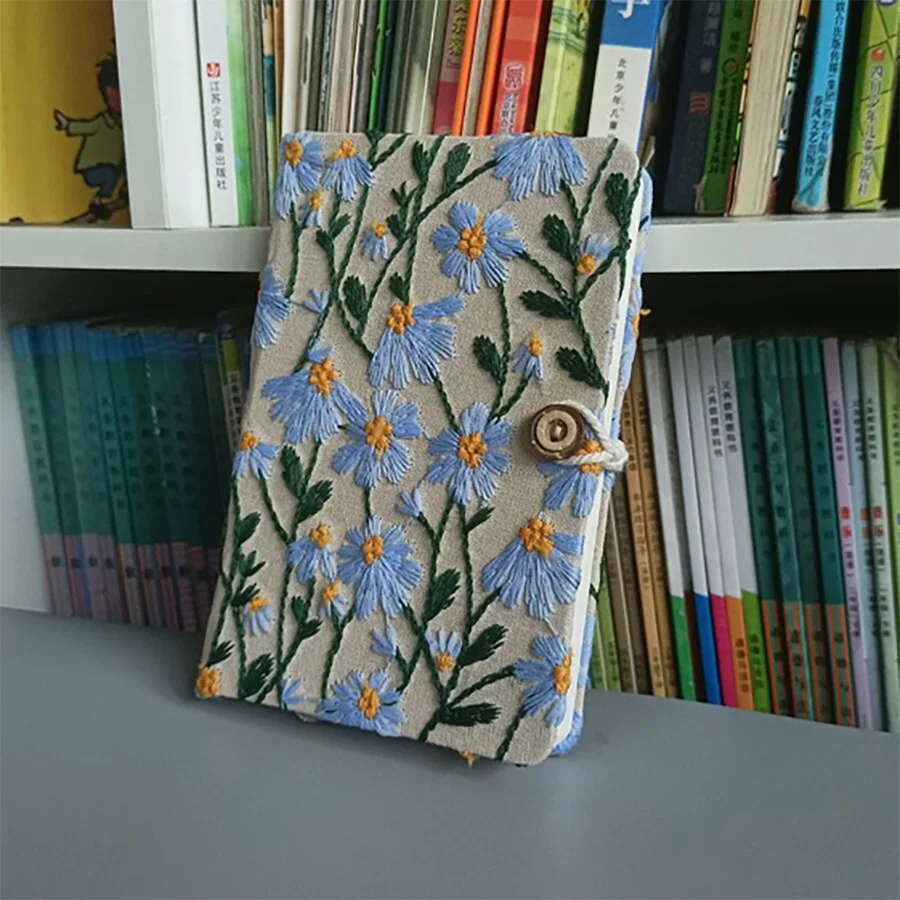 Cuaderno bordado de tela A5 A6, Bloc de notas de tela en blanco, 100 hojas/200 páginas con marcapáginas y botón