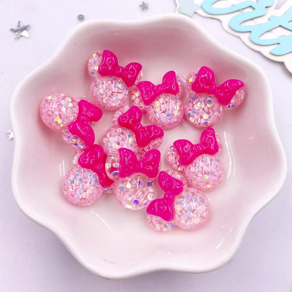 20PCS Colorful Resin Mini Cartoon Bow Mouse Head Flatback Rhiestone Scrapbook DIY Embellishments Figurine Bow Accessories Crafts