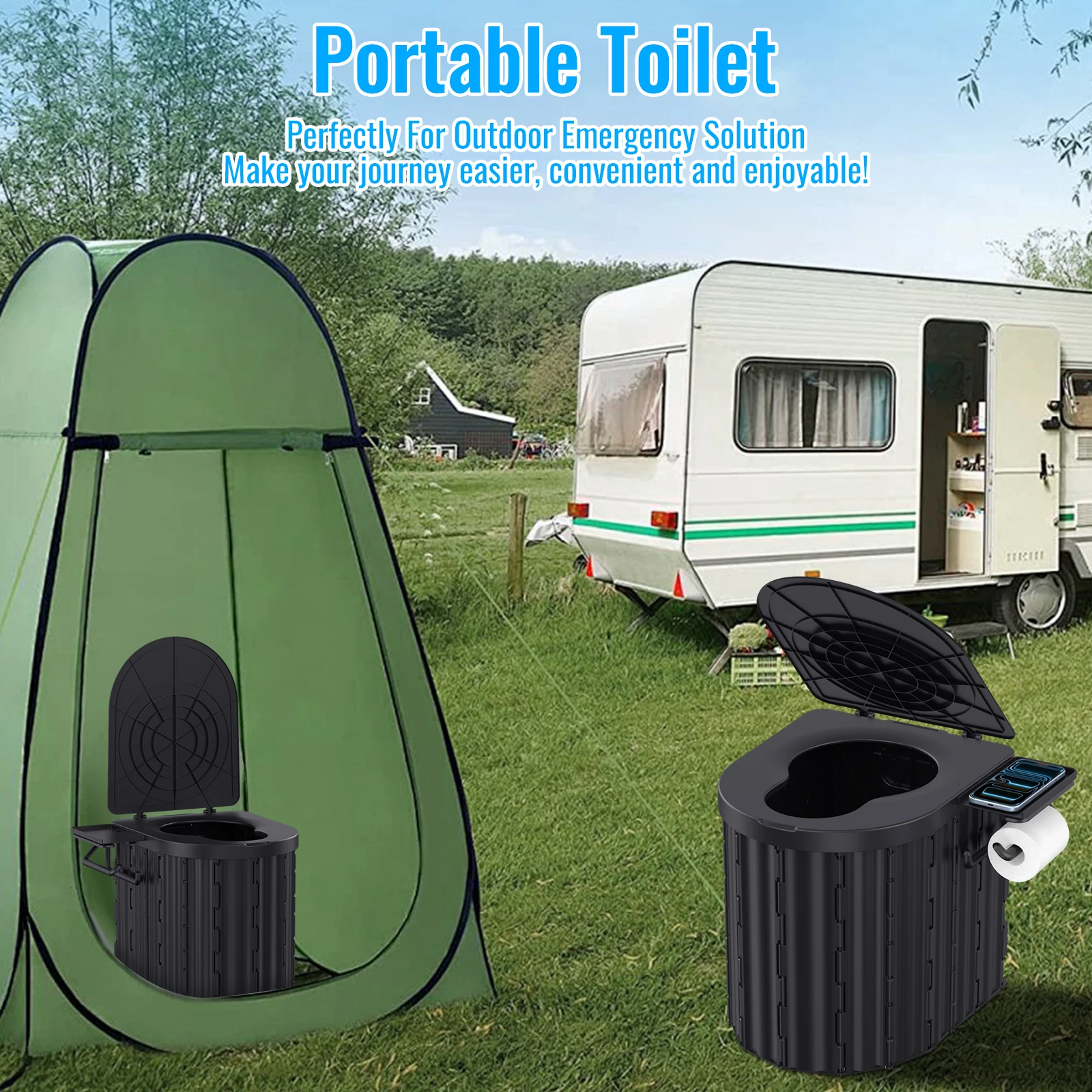 WC da campeggio pieghevole, WC da viaggio pieghevole, WC portatile per campeggio, viaggi su strada, uso in auto in caso di emergenza, WC da viaggio pe