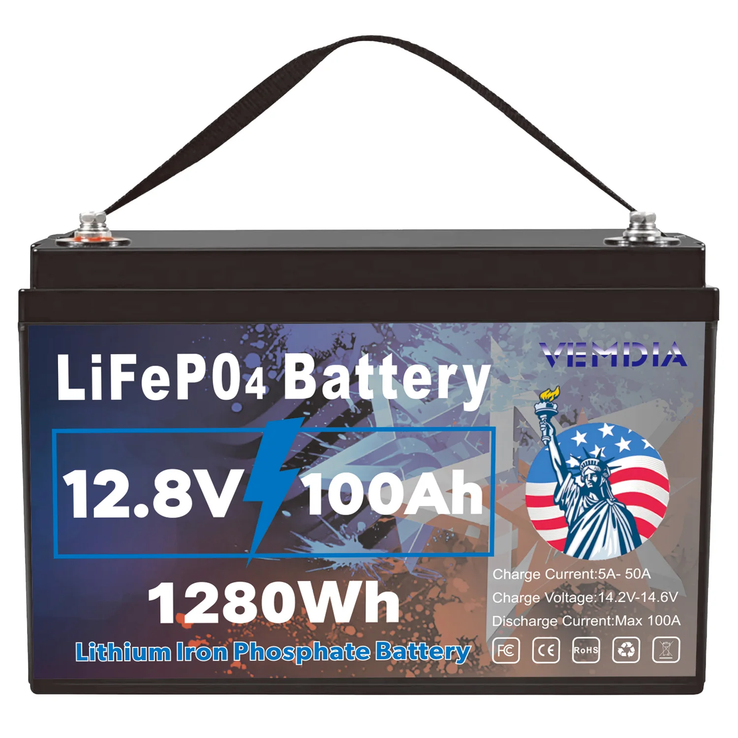 

Portable 12V 100Ah LiFePO4 Battery BMS 8000 Cycles 1280WH Energy