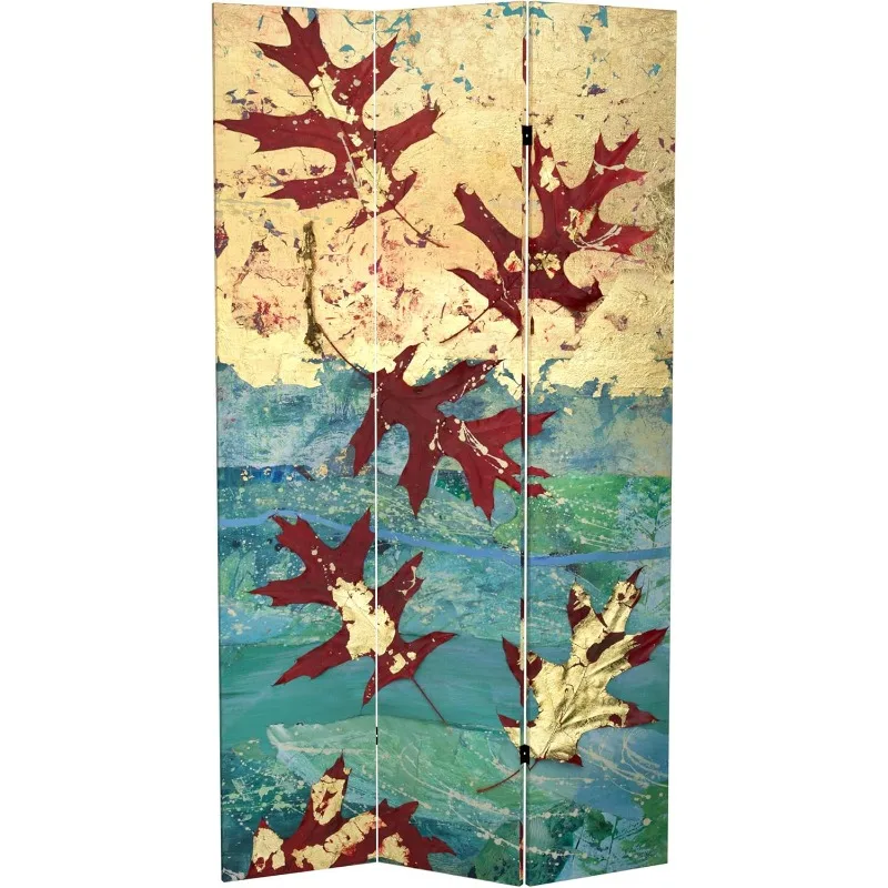 7 Ft. Tall Double Sided Autumn Leaves Canvas Room Divider 3 Panel Freestanding Folding Privacy Screen Partition