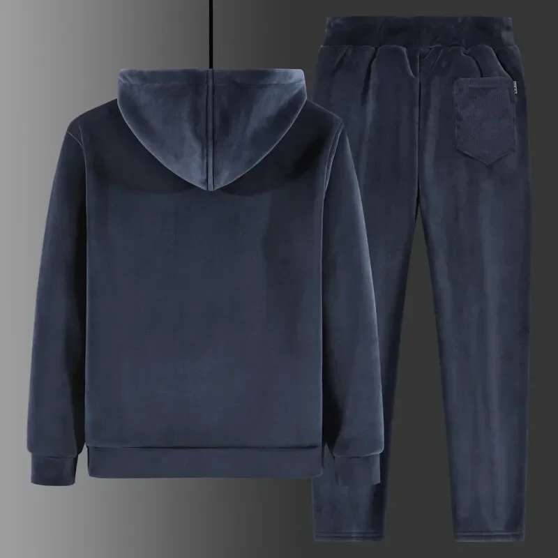 Cashmere Tracksuit Men's Sets Fleece Thick Hooded Brand Casual Track Suits Men's Sets Jacket + pant Warm Fur Winter Sweatshirt image 4
