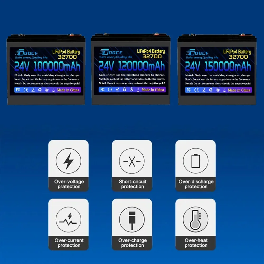 24V 150AH LiFePO4 32700 Battery Built-in 120A BMS RV Rechargeable Lithium Iron Phosphate, Solar Marine Overland Off-Grid Battery