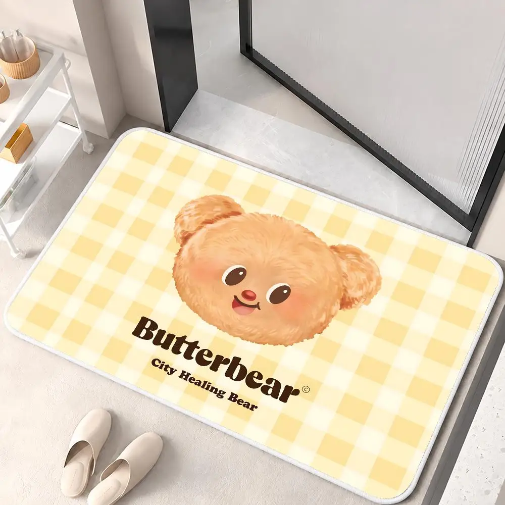 Cute B-Butter Bear Cartoon Floor Mat Flannel Rug Soft Non Slip Washable Door Mat For Bathroom Bedroom Kitchen Home Decor