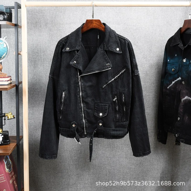 Coat Men Denim Coats Turn Down Collar Jackets Zipper Full Sleeve Vintage Washed Diatressed Y2k Streetwear Casual Spliced Jacket