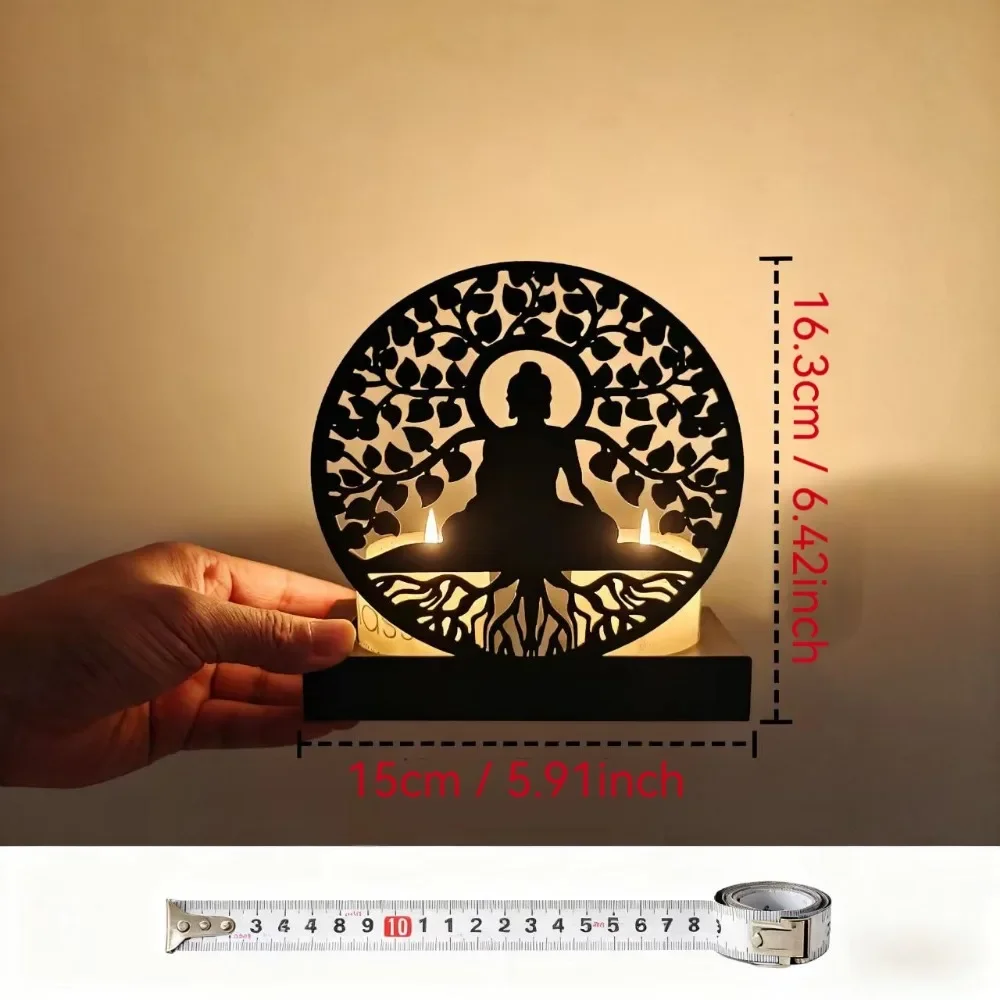 CIFBUY Iron Candle Holder Buddha Bodhi Tree Laser Cut Metal Sculpture Zen Meditation Decor For Home Altar Gift, Powder-Coated